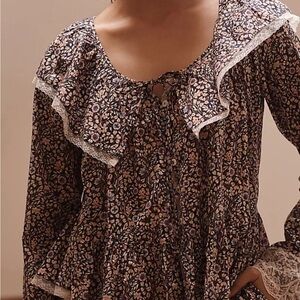 Anthropologie Victoriana Ruffle Floral Lace Trim Blouse